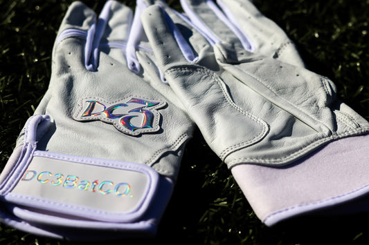 White with chrome batting gloves