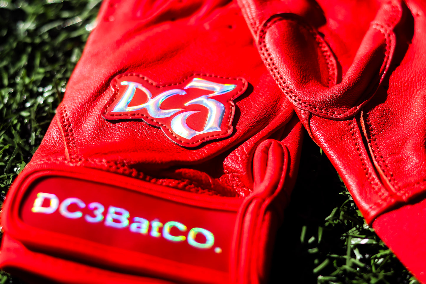 Red with chrome batting gloves