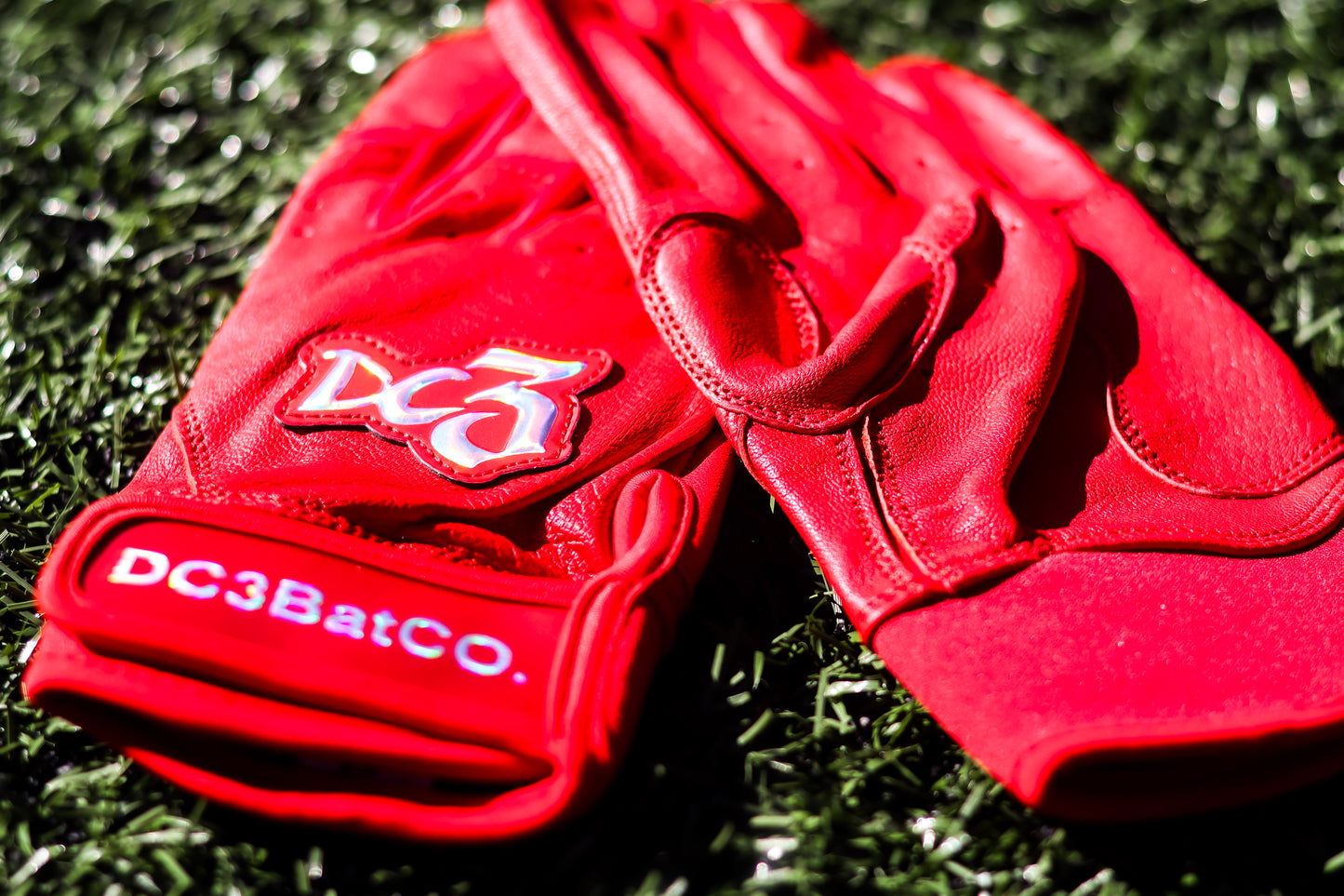 Red with chrome batting gloves